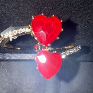 Betsey Johnson Gold Heart hinged bracelet with Red Stones NWT